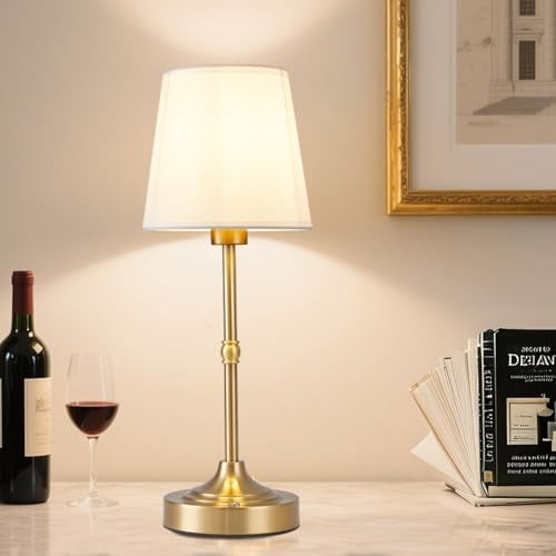 Rechargeable Table Lamp,5200mAh Battery Operated LED Light,Fabric Shade Cordless Lamp for Portable,Stepless Dimmable Touch Lamps for Bedside,Bedroom,Dining Room,Kitchen,Gold$$Tools & Hardware Other