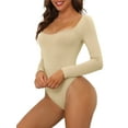 thumbnail image 3 of INSPIRAR CHIC Body de Manga Larga para Mujeres Shapewear Ajuste Slim Cuello Cuadrado Leotardo Mono Tops S Caqui, 3 of 4