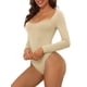 thumbnail image 3 of INSPIRAR CHIC Body de Manga Larga para Mujeres Shapewear Ajuste Slim Cuello Cuadrado Leotardo Mono Tops M Caqui, 3 of 4