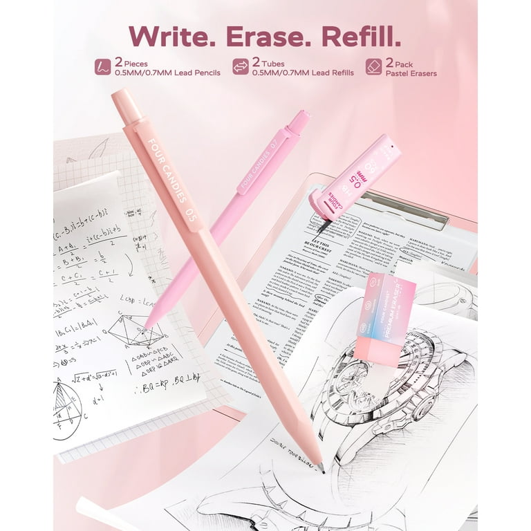 Four Candies Aesthetic Supplies Pink, 4 Gel Pens Black Ink