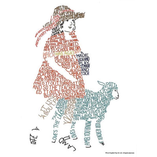 Mary Had a Little Lamb Text Art Print Poster Mini Poster - 8x10