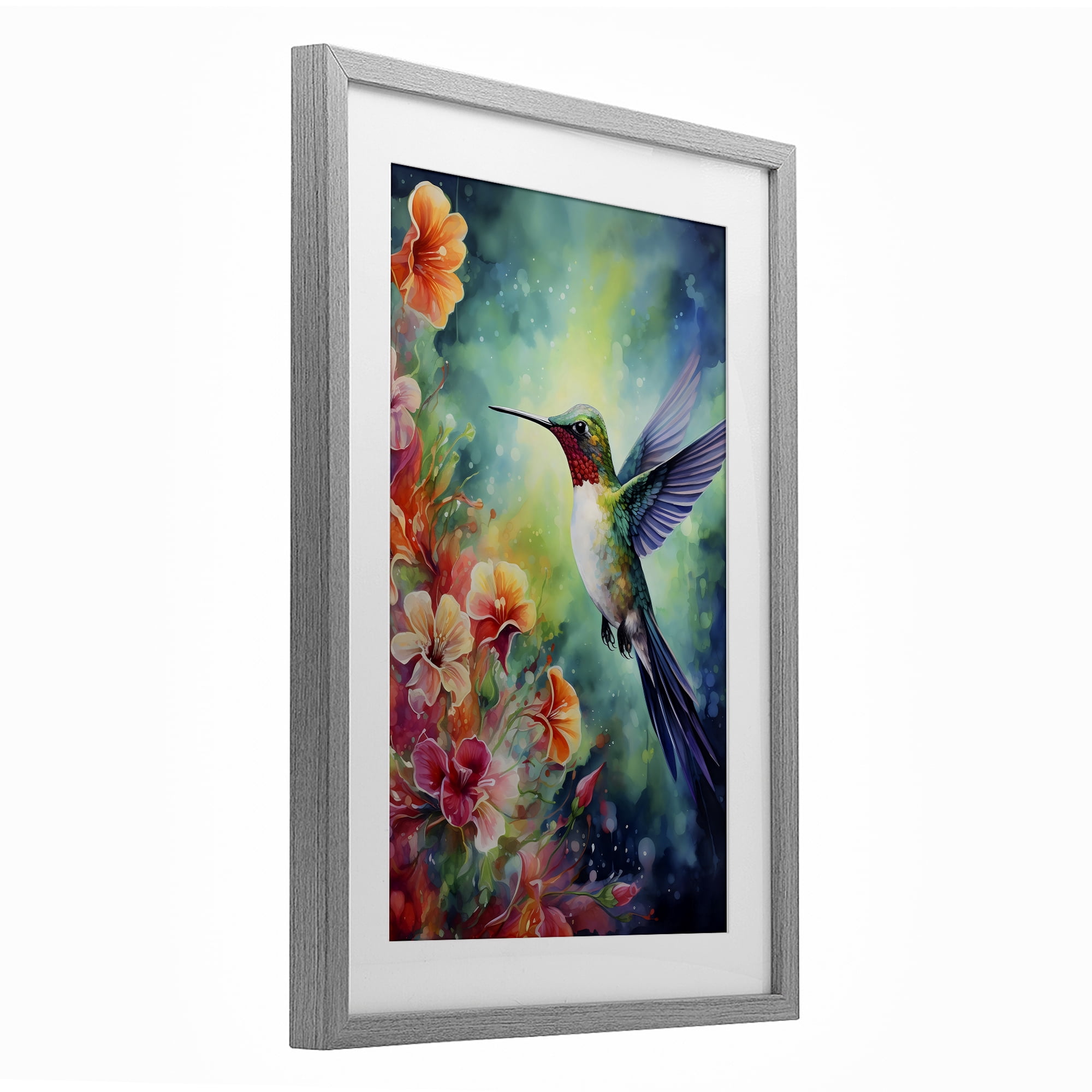 Stupell Industries Fluttering Hummingbird & Radiant Blossoms Gray Framed Print Under Glass, design by Creative Studio