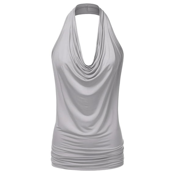 Aozrynl Womens Sleeveless Halter Neck Draped Blouse Tops (Female Plus Size Available)