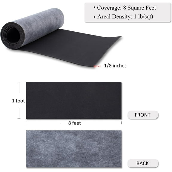 Soundproofing Barrier 1 lb/sqft 1x8 Feet MLV Insulation Sheet Anti-Vibration Deadening Material