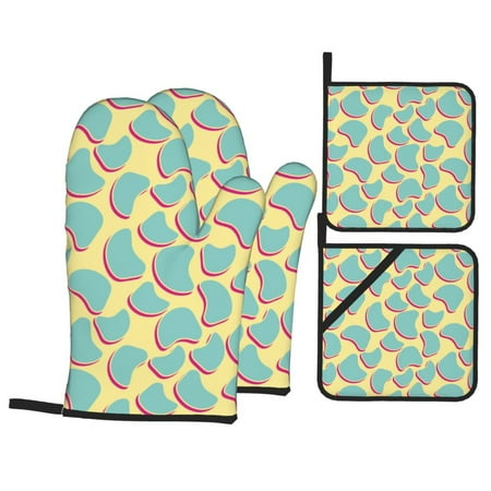 

Oven Mitts and Pot Holders Sets 4 pcs abstract bright pattern Non-Slip Oven Gloves Potholders Soft Quilted Lining Heat Resistant Gloves Hot Pads for Kitchen Cooking Baking
