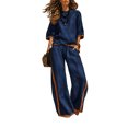 thumbnail image 3 of Clossjun Womens Cotton Linen Outfit Sets Two Piece Loose Fits Top & Side Stripe Long Pants Sets Casual Going Out Lounge Sets M, 3 of 6