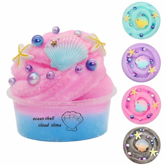 BESTSKY 60ml Soft Fluffy Ocean Shell Slime Clay Plasticine Mud Stress Relief Kids Toy Blue and Pink One Size