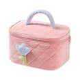 thumbnail image 3 of Bolsa de maquillaje de pana color crema con diseño de tulipán, de cera suave y decorativa, bolsa de maquillaje portátil de gran capacidad, 3 of 5