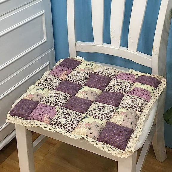 Namzi Patchwork Chair Cushion, 1 Pc 40x40cm Farmhouse Floral Seat Pad - No Slip Chair Pad with Ties, Lace Trim Cushion, Vintage Floral Chair Pad-Style A04