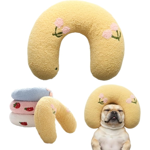 AdoPet U-Shaped Calming Pet Pillow for Cats & Dogs – Ultra-Soft Plush Fabric with Cozy Headrest & Neck Support for Better Sleep – Yellow