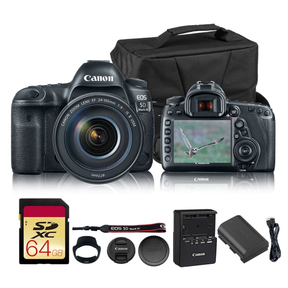Canon EOS 5D Mark IV DSLR Camera with EF 24-105mm f/4L IS II USM Lens | Full-Frame 30.4MP, 4K Video, Dual Pixel CMOS AF | Professional Photography Kit (1483C010)   Canon Shoulder Bag   64GB Card
