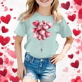 thumbnail image 2 of Girls Summer Short Sleeve T-Shirt with Adorable Cartoon Heart Balloon Print Casual Top for Kids Tween Kids Summer Soft Comfy Cute Teen Basic Tees, 2 of 4
