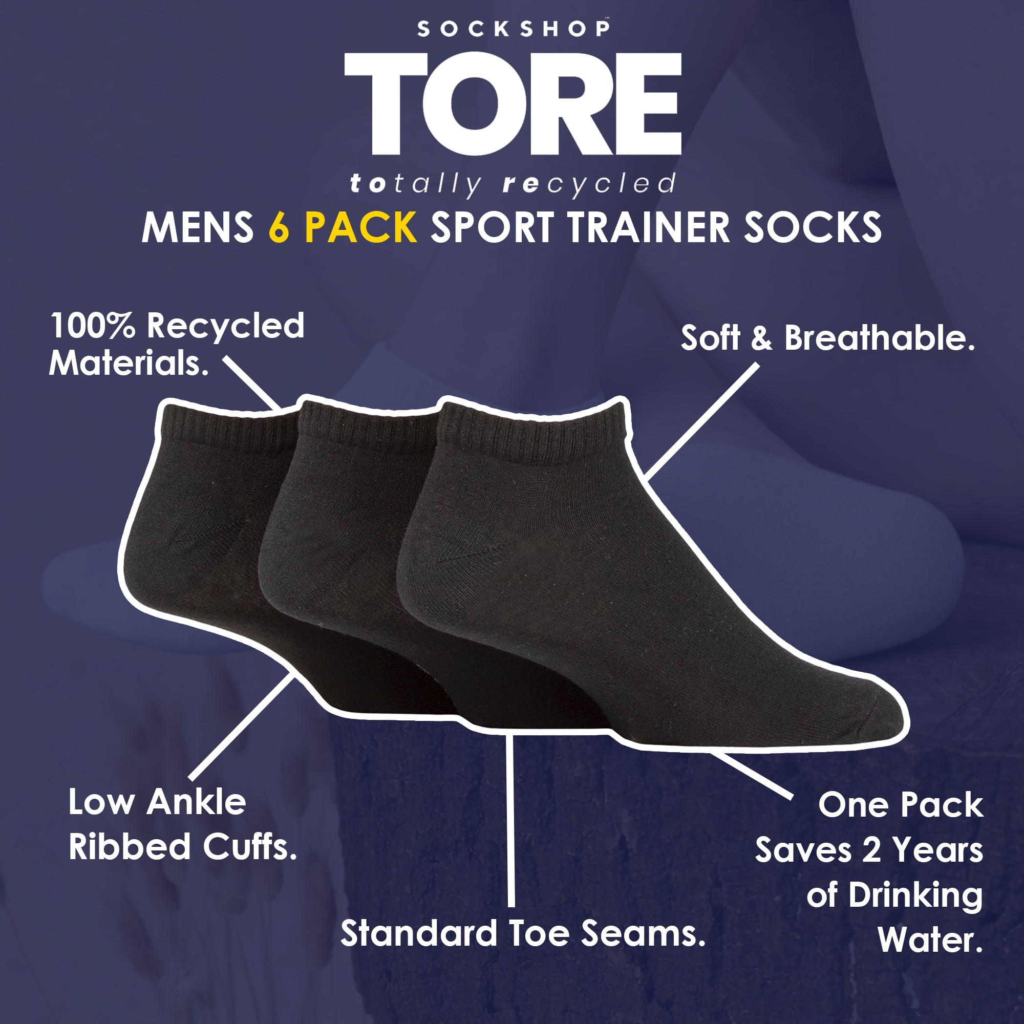 SOCKSHOP TORE - 6 Pack Mens Plain Sports Trainer Ankle Socks