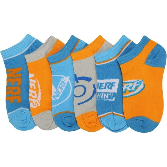 Nerf Nation Boys Casual Ankle Socks Orange Blue White 6-pack