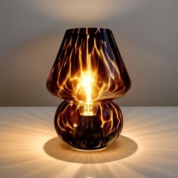 Lámpara AOMOONOA de Vidrio en Forma de Hongo, 20 cm, LED Morada a Batería