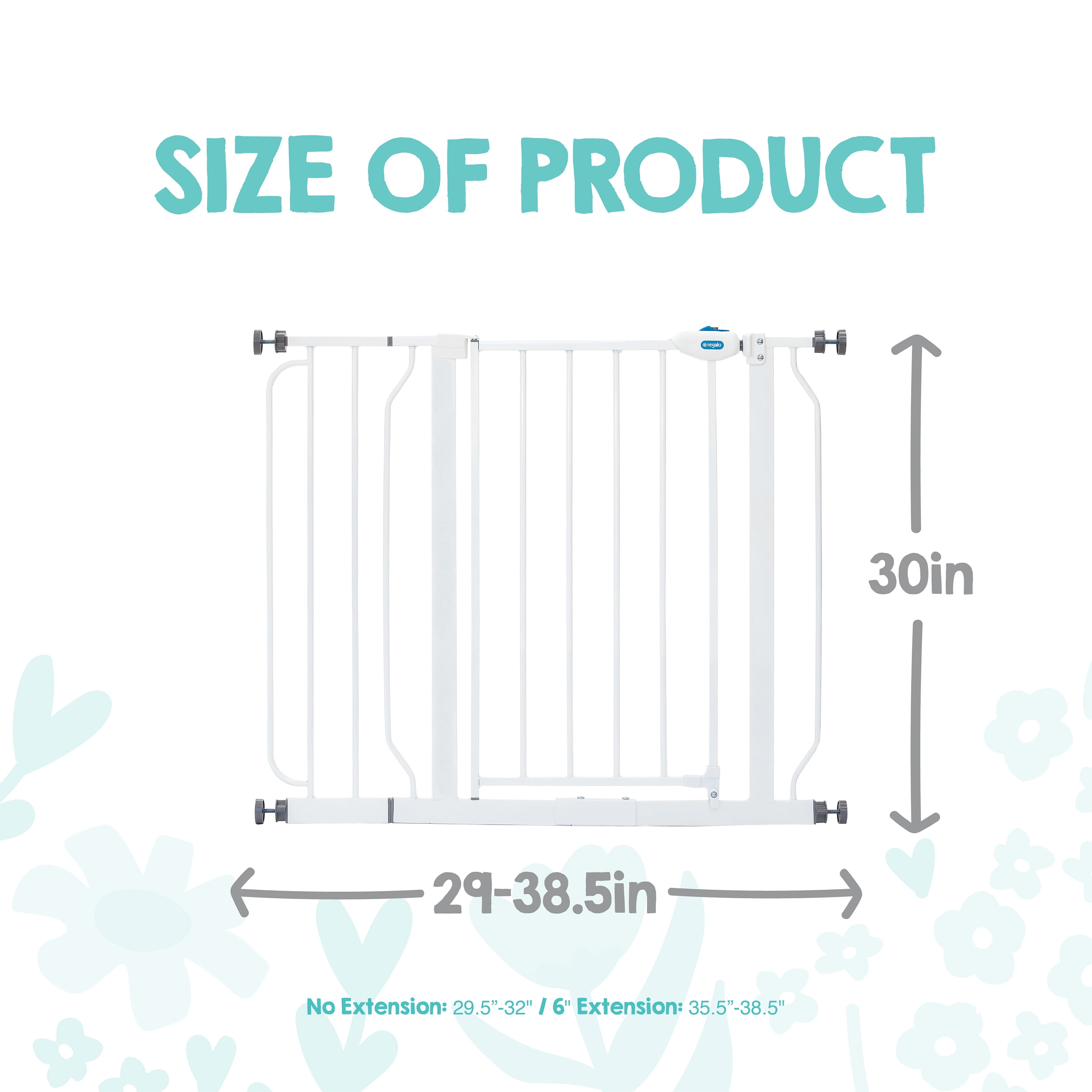 Regalo Extra Wide Walk-Through Baby Gate with Door, 29.5-38.5 in, White, Ages 6-24 Months