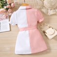 thumbnail image 5 of Toddler Girls' Dresses Baby Summer Fashion Color Matching Pink And White Lapel Short Sleeve Lace Up Fashion Clothes for Girls Size 3-4T, 5 of 7