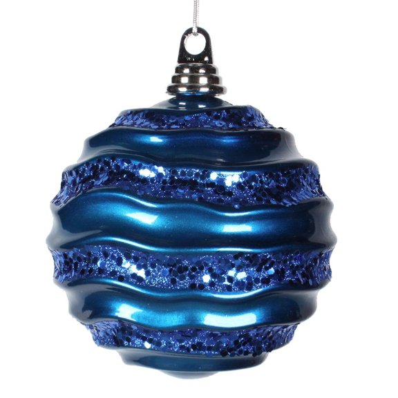 Vickerman 33597 - 6" Sea Blue Candy Glitter Wave Ball Christmas Tree Ornament (M132062)