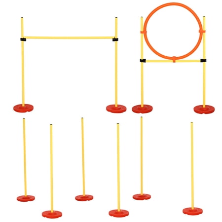 PawHut 3pc Portable Dog Obstacle Course Backyard Agility Set with Adjustable Weave Poles