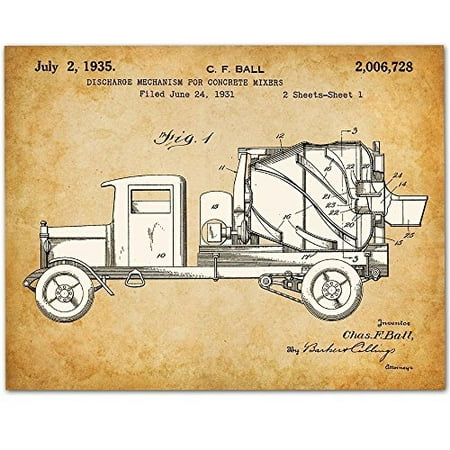 Concrete Mixer - 11x14 Unframed Patent Print - Great Gift for Contractors or Boy's Room