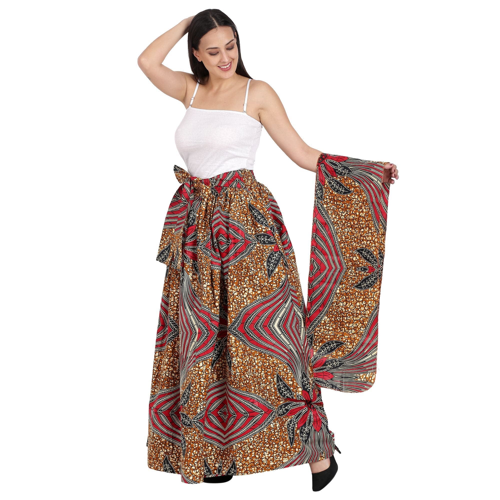 Advance Apparels Earth Tone African Print Long Maxi Skirt Elastic Waist ...