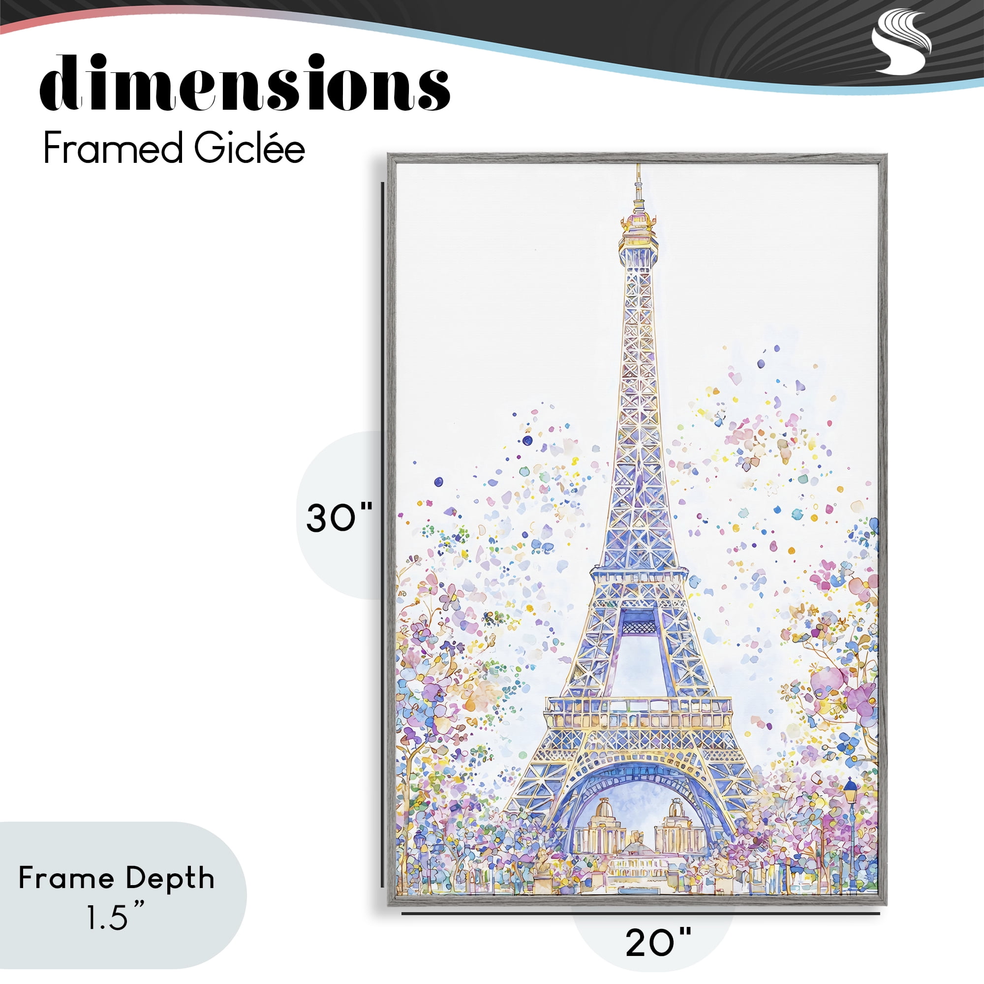 Stupell Industries Colorful Eiffel Tower Gray Framed Giclee Art, design by Creative Studio