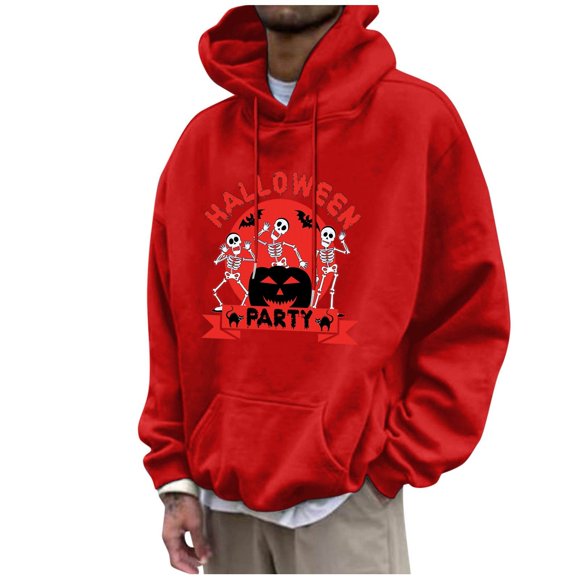 LUOGENLI Hoodies for Men Zip up Navy Blue Halloween Pullover Hoodie Long Sleeve Casual Sweatshirt with Graphic Print for Fall Season Comfort Fit Full Zipper Hoodies for Men Big and Tall Red Size L