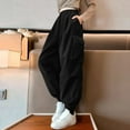 thumbnail image 5 of BRGZLK Girls Cargo Pants Fall Winter 2025 Girls Korean Style Fashionable Casual Pants Solid Color Loose Kids Long Pants Black 9-10 Years, 5 of 5