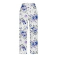 thumbnail image 5 of Tnhcen Women's Linen-Like Floral Print Straight Leg Pants Elastic Waist Casual Trousers Pre-Shrunk Washed Crease Comfort S-2XL Multiple Colors Available, 5 of 5