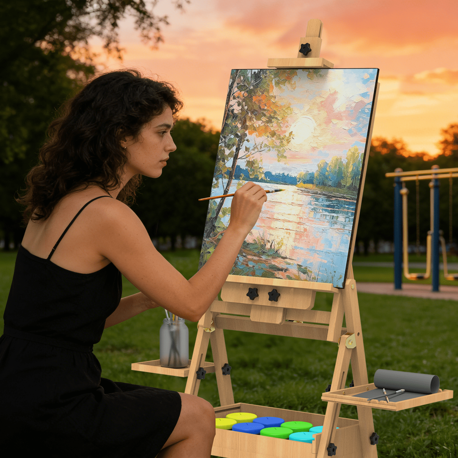 Yacona Easel for Painting, Large Beech Wood Art Easel for Adults, Painting Stand with Storage Box and Palette, Holder up to 48''