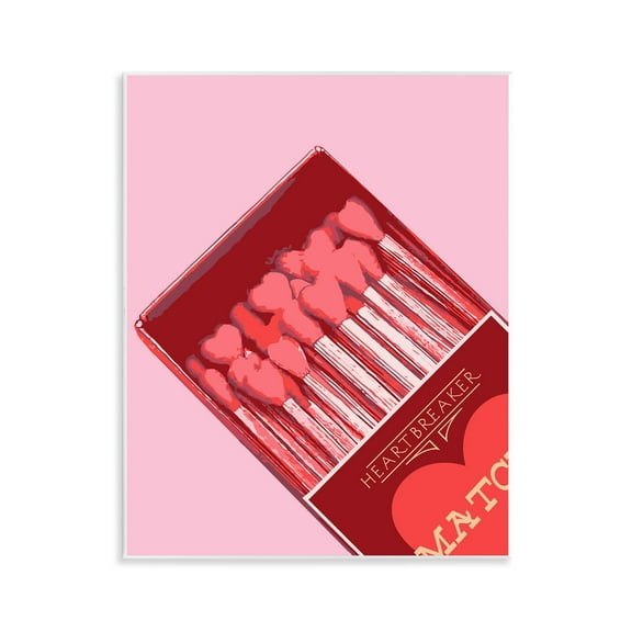 Stupell Industries Pink Heart Shaped Matches Culture Painting Unframed Art Print Wall Art, 11 x 14