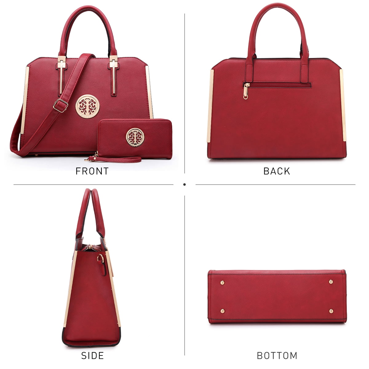 Dasein Women Large Handbag Purse Vegan Leather Satchel Work Bag Shoulder Tote with Matching Wallet