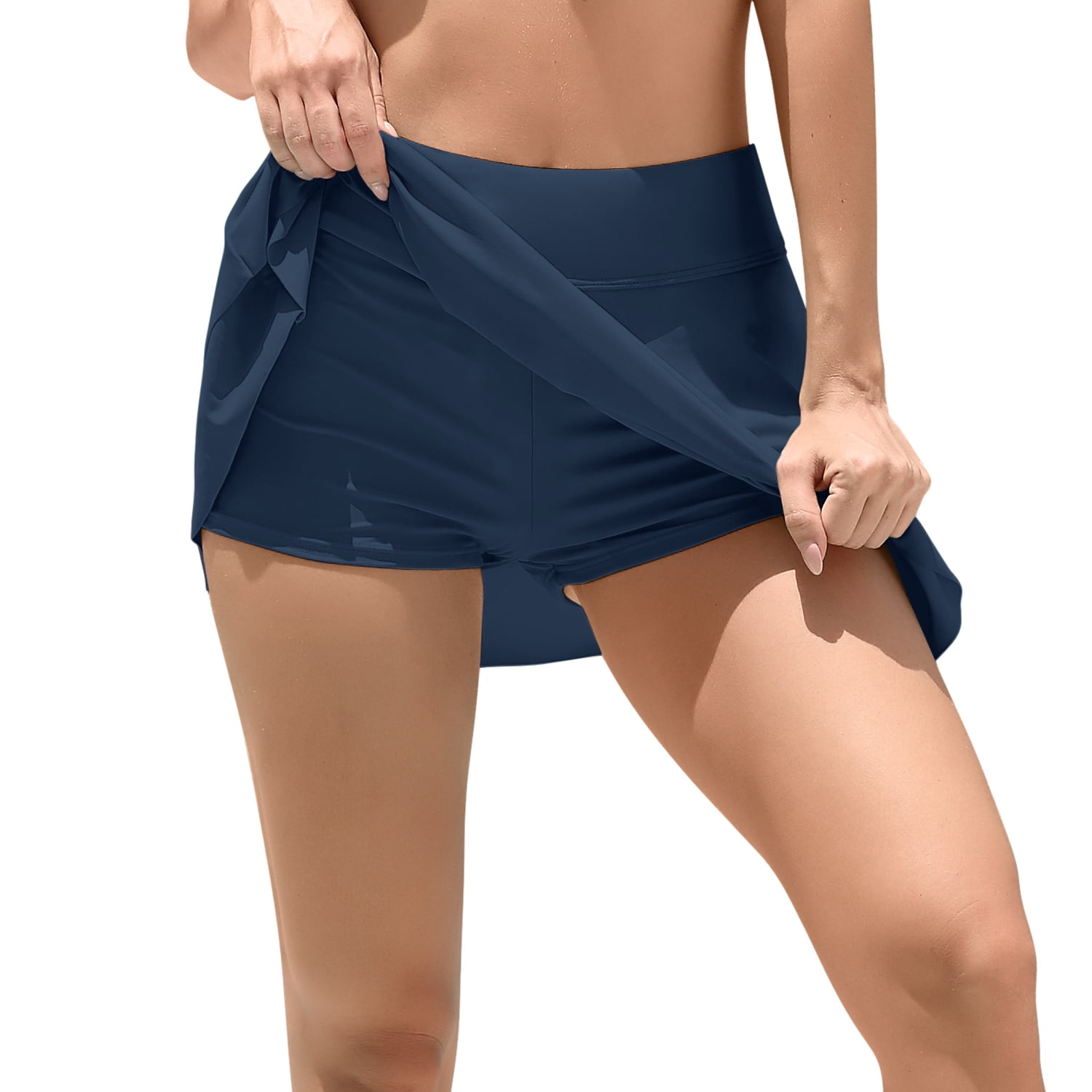 Charmo Womens Swim Skirt Built-in Shorts 2 Layered Ruffled Flowy Swim Bottoms