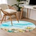 thumbnail image 5 of Ocean Beach Round Living Room Rugs 4 ft, Gradient Blue Ocean Yellow Sea Star Shell Beach Washable Area Rug with Non-Slip Sturdy Edge Binding Round Carpet for Entryway Kitchen Bedroom Bathroom, 5 of 9