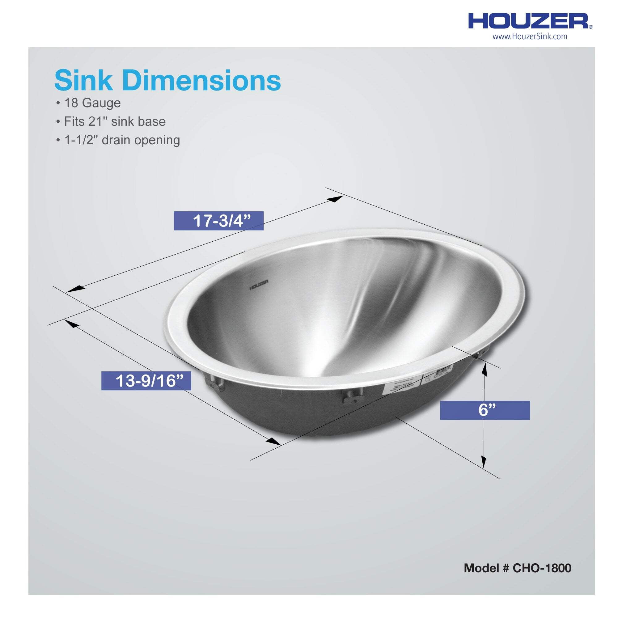 Houzer Opus 18 in Stainless Steel Undermount Single Oval Bowl Bathroom Sink with Overflow Assembly - CHO-1800-1