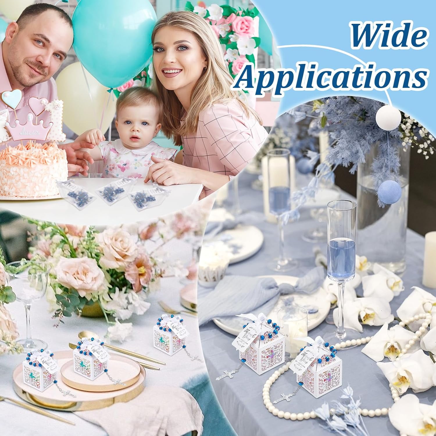 120PCS Baptism Favors Set Including 30 Mini Rosary Baptism Favors 30 Hollow Gift Boxes 30 Organza Bags 30 Thank You Tags Christening