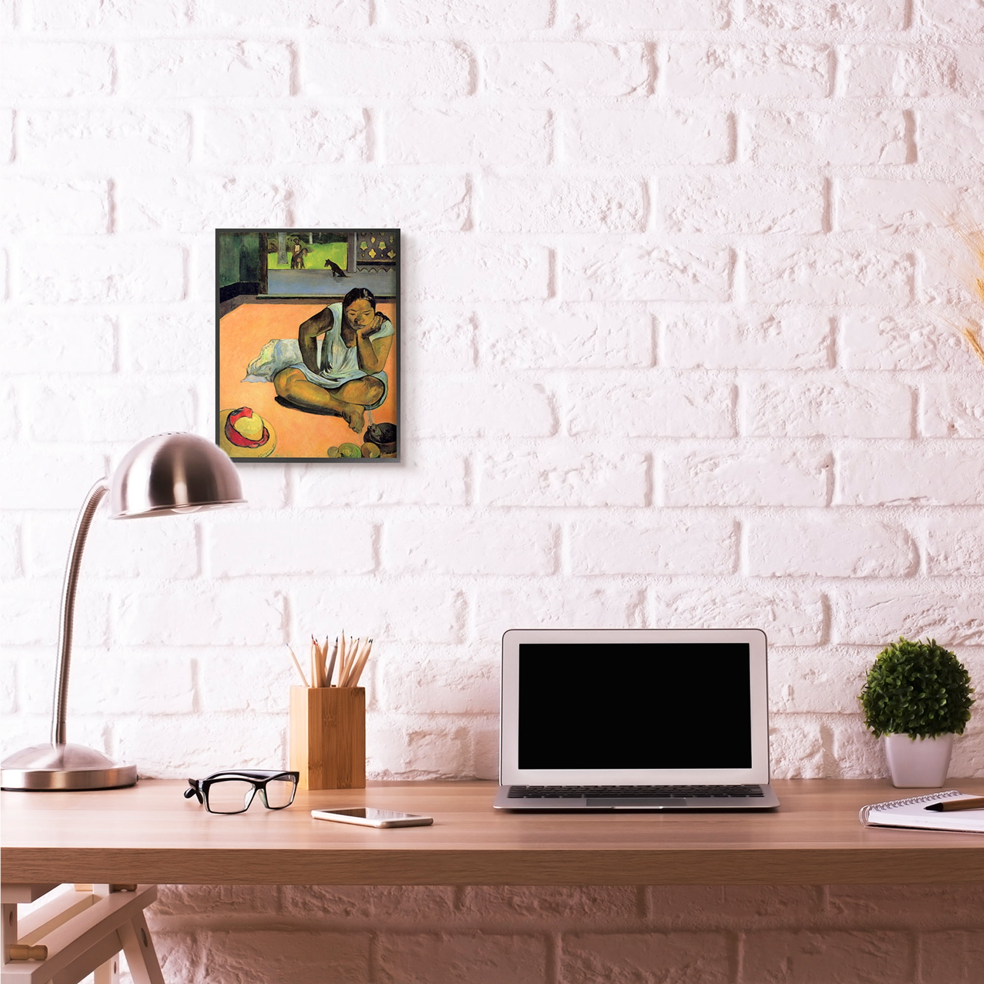 Stupell Industries Waiting Native Figures Classic Painting Black Framed Art Print Wall Art, 11x14, by Paul Gauguin
