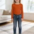 thumbnail image 5 of Xudanell Girls Long Sleeve Shirts Crewneck Ruched Side Slim Fit Tops Ribbed Knit Casual Tee Shirt Size 5-6 Years, 5 of 7