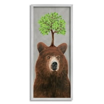Stupell Industries Modern Bear Tree Growing Animals & Insects Painting Gray Framed Art Print Wall Art