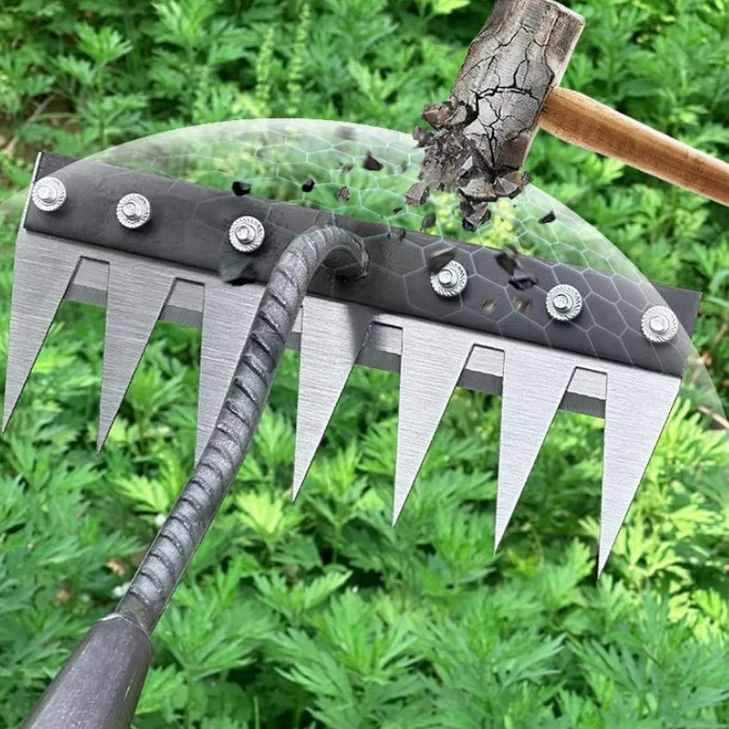 Gardinea Iron Weeding Rakes, Gardenia Iron Weeding Rakes, Iron Rake for Gardening and Weeding, Ironrake 2.0 Upgraded 5/6/7/8 Teeth Heavy-Duty Ironrake for Gardening