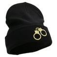 thumbnail image 4 of Handcuff Icon Embroidered Big Size Superior Cotton Long Knitting Beanie - Black XL-3XL, 4 of 5