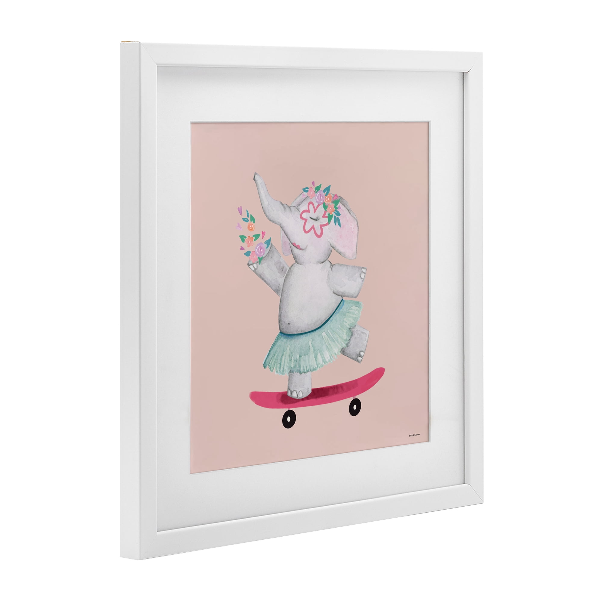 Stupell Industries Skateboarding Elephant with Flowers White Framed Print Under Glass, design by Rachel Nieman
