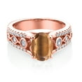thumbnail image 2 of Gem Stone King 1.81 Ct Oval Brown Tiger Eye 18K Rose Gold Plated Silver Ring, 2 of 4
