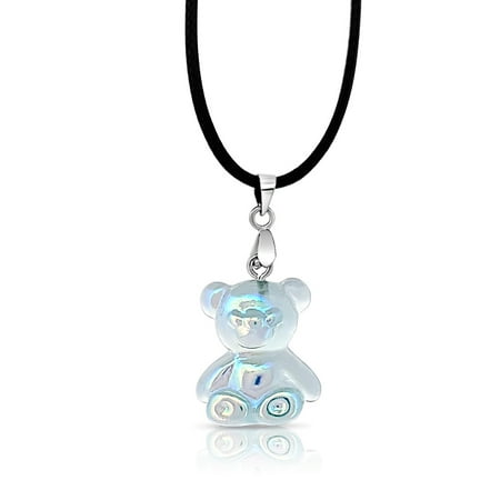 Besheek Silvertone & Blue Kitschy Resin Gummy Bear Necklace Pendant