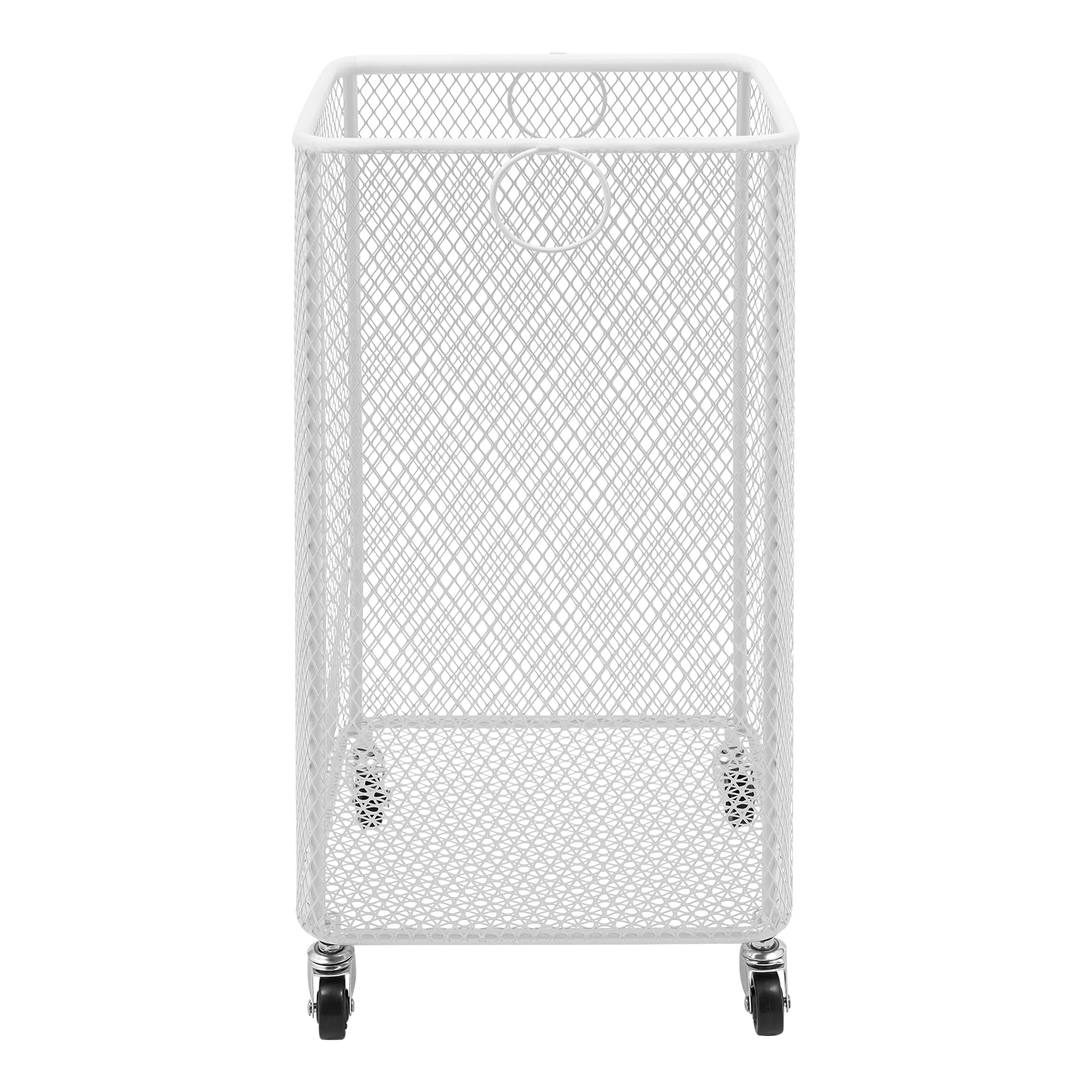 Square Rolling Laundry Basket, White Iron Dirty Clothes Hamper with Wheels, Moisture-Proof Storage Cart for Bathroom Bedroom