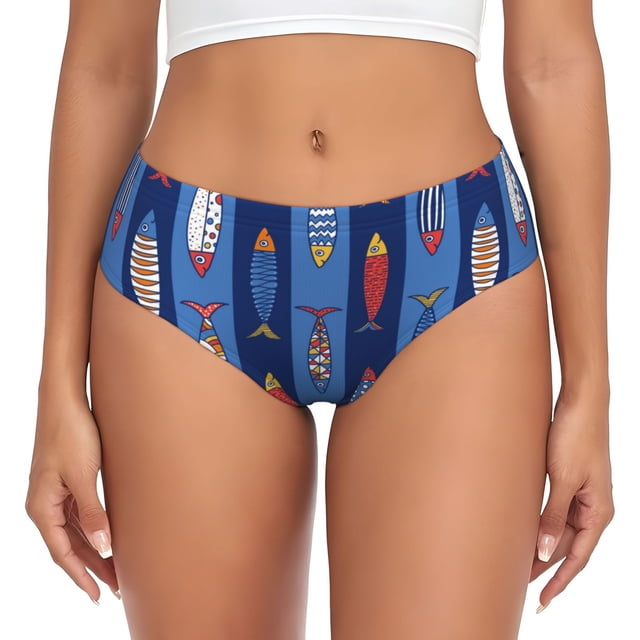 Fotbe Cute Fish Calzones Estampados para Mujer – Ropa Interior de Algodón, Cómoda, Suave y Elástica-X-Large