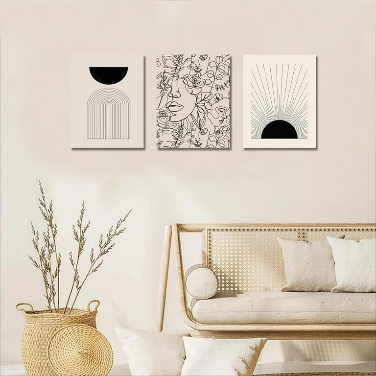 Minimalist Boho Wall Art Set of 3, Abstract Wall Art Black Beige Sunrise Women Line Wall Decor, Mid-Century Modern Art Print, Boho Room Decor -12 minimalist-boho-wall-art-set-of-3-abstract-wall-art-black-beige-sunrise-women-line-wall-decor-mid-century-modern-art-print-boho-room-decor-12-x16-framed-walmart-com