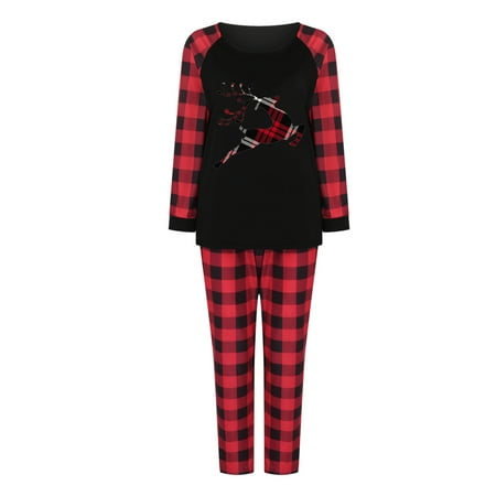 

VONCOS Parent-child Wear Parent-child Attire Christmas Suits Patchwork Plaid Printed Homewear Round Neck Long Sleeve Pajamas Two-piece Mom Sets