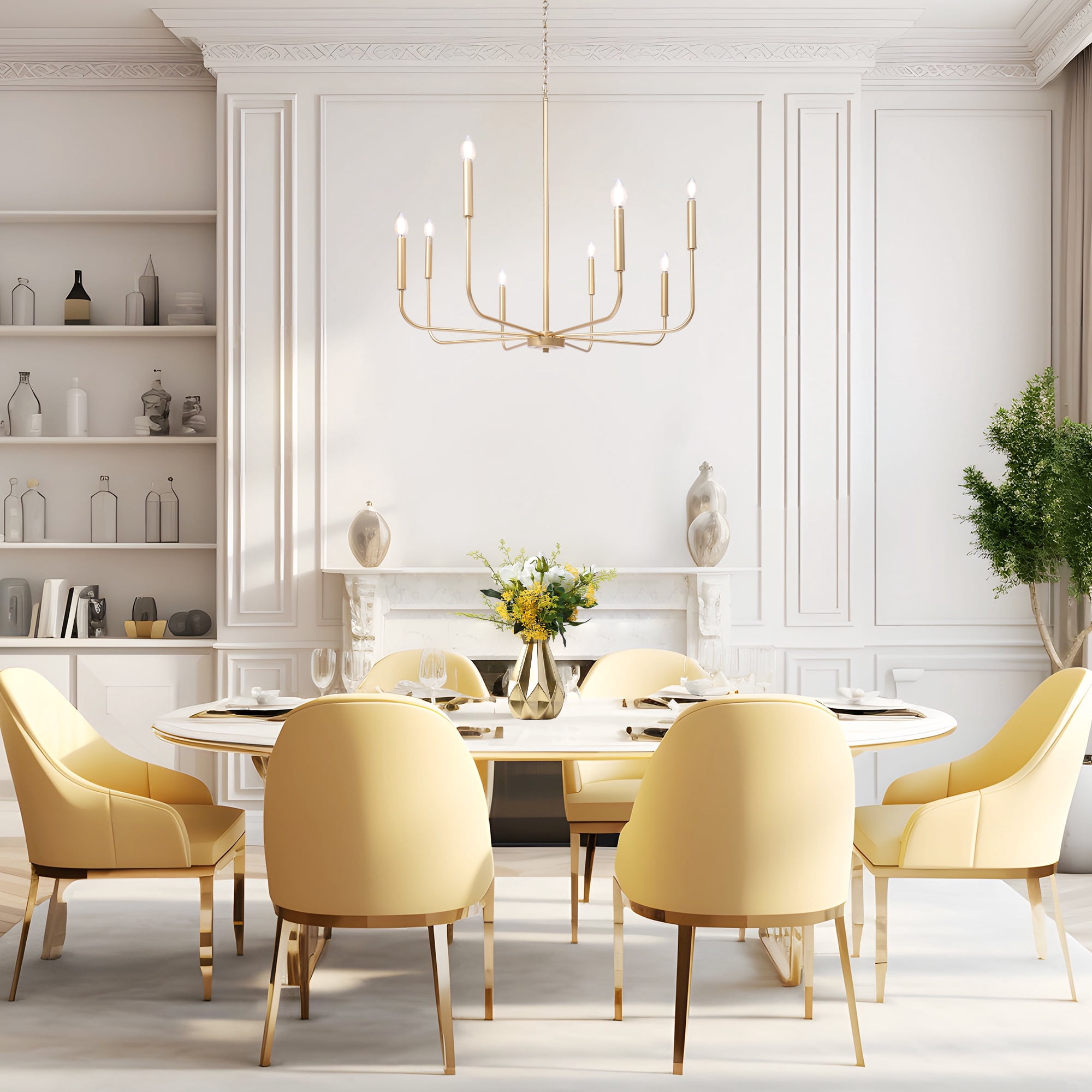 LNC Modern 8-Light Gold Chandelier withslim Arms, 32-Inch Largestatement Light for Dining Room