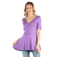 thumbnail image 3 of 24seven Comfort Apparel Maternity V Neck Elbow Sleeve Flared Henley Style Tunic Top, 3 of 6